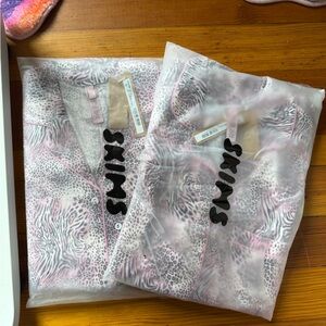 SKIMS Pink and Gray Leopard Print Sleep Set